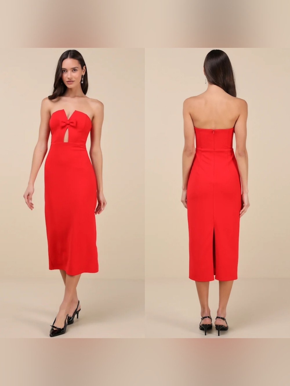Lulus Vivacious Aesthetic Red Cutout Strapless Midi Dress L Wedding Party Formal